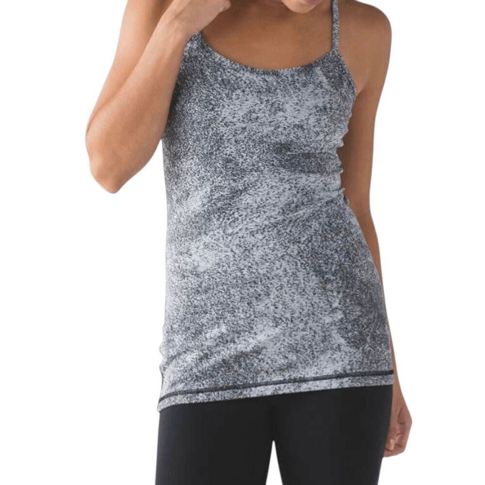 LULULEMON ATHLETICA Power Y Tank In Luon Spray Jacquard White Black Size 6